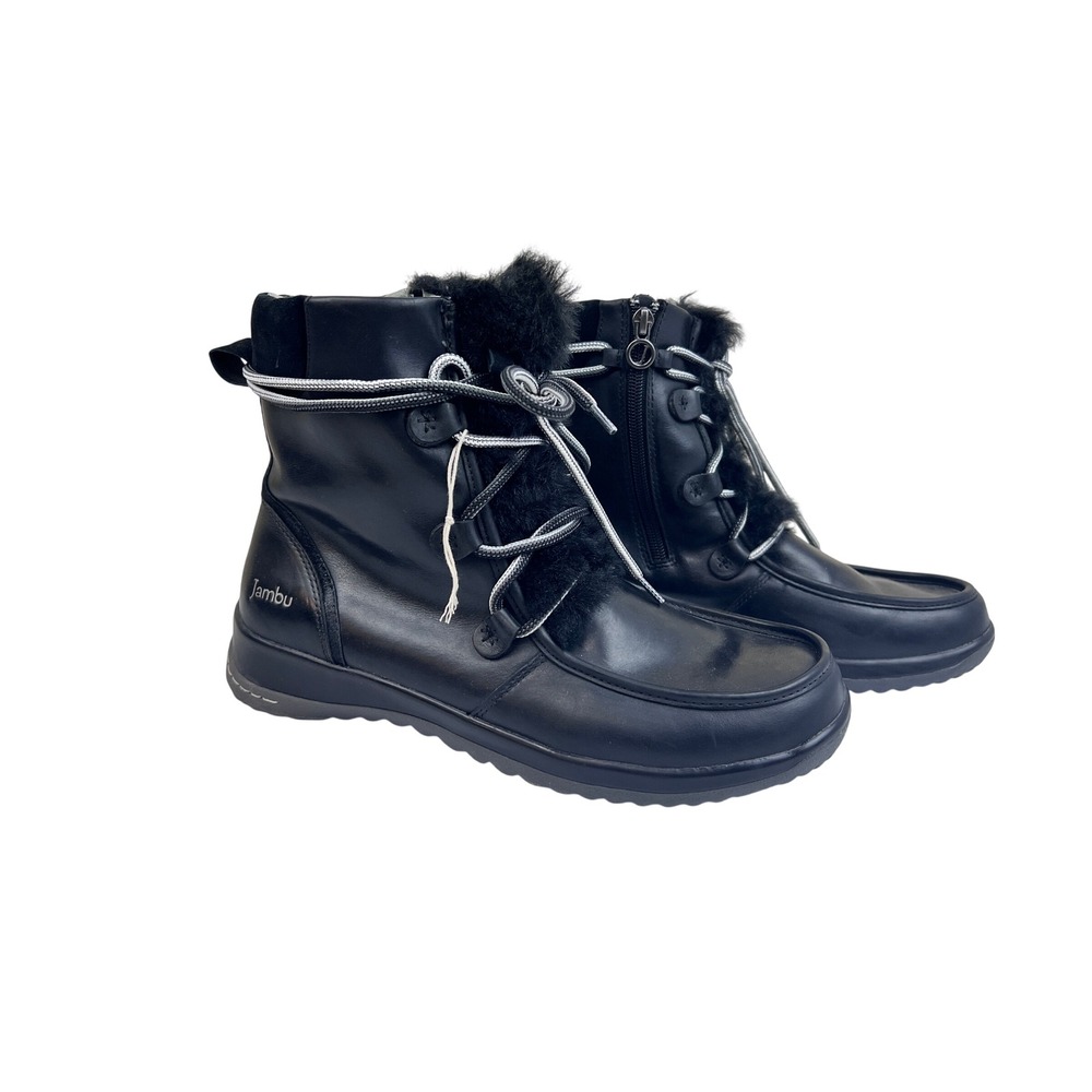 Jambu Waterproof Boots Women Size 11 Black Excellent Faux Fur Trim Side Zip